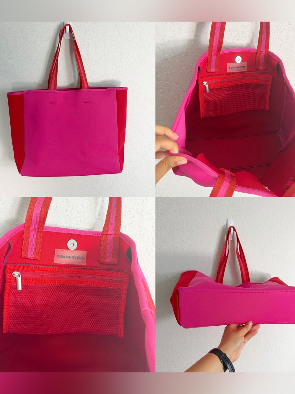 •SUMMERSALT• Neoprene Colorblock Beach Tote Pink Red